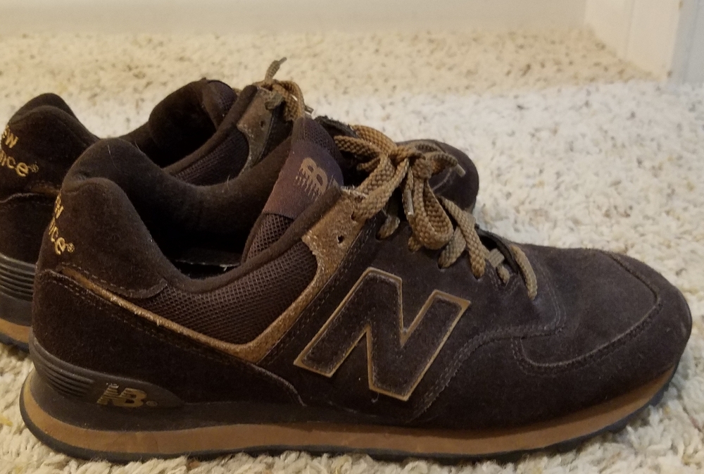 New Balance 574 sneakers brown and tan suede